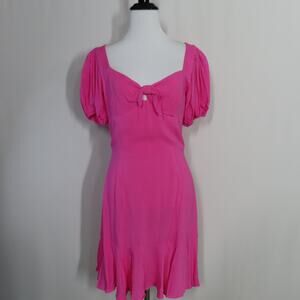 Yumi Kim Pink A-line Dress Ruffle Hem Puff Sleeves Cut-out Tie Front Size 4